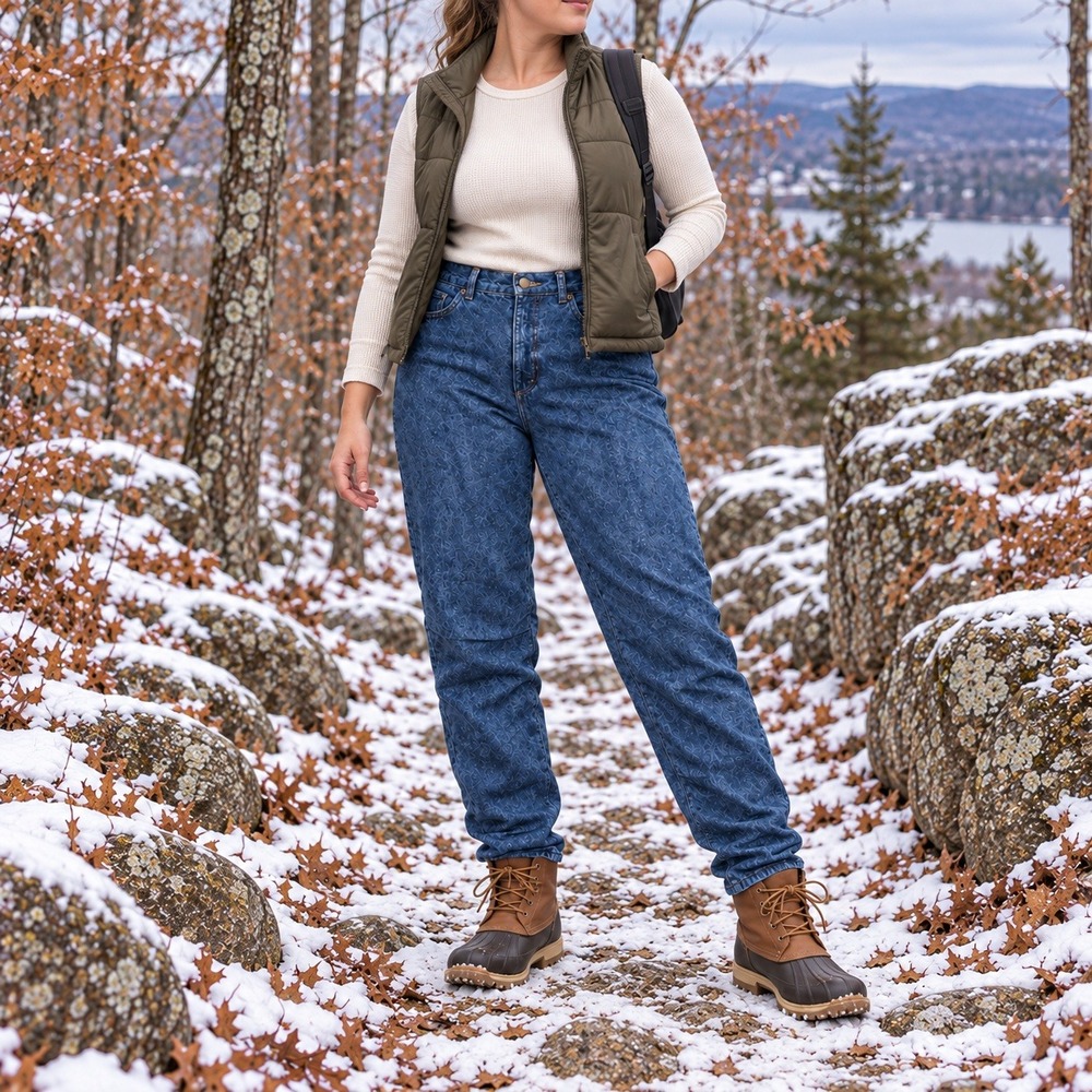 LL Bean Fleece Lined Jeans Blue Denim High Rise Size 12 TALL Outdoor Hiking